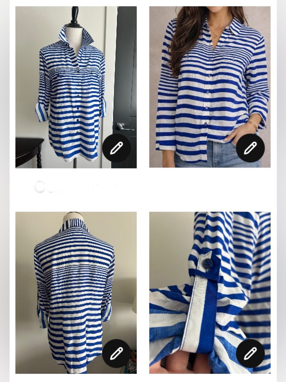 Velvet heart M may fit S Blue and White Striped Button-Up Shirt